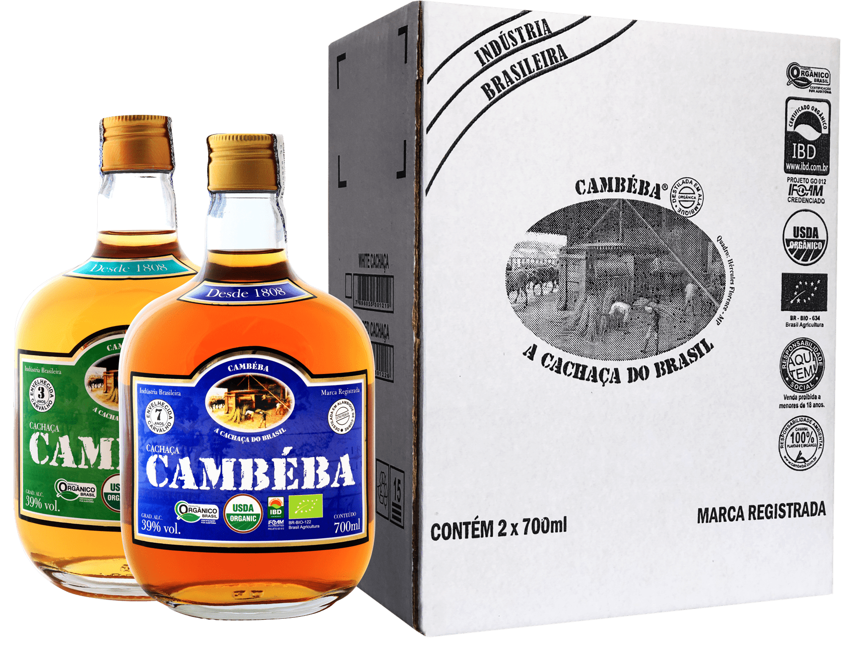 Cachaça Cambéba Premium 3 anos e Extra Premium 7 anos - 700ml - Kit | Empório Cachaça Canela-de-Ema 