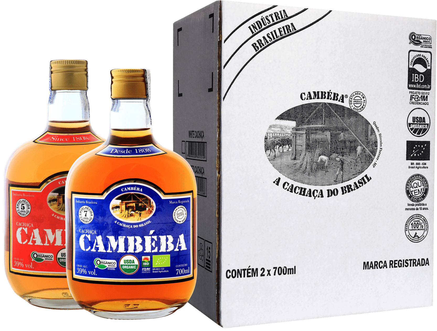 Cachaça Cambéba Extra Premium 5  e 7 anos - 700ml - Kit | Empório Cachaça Canela-de-Ema 