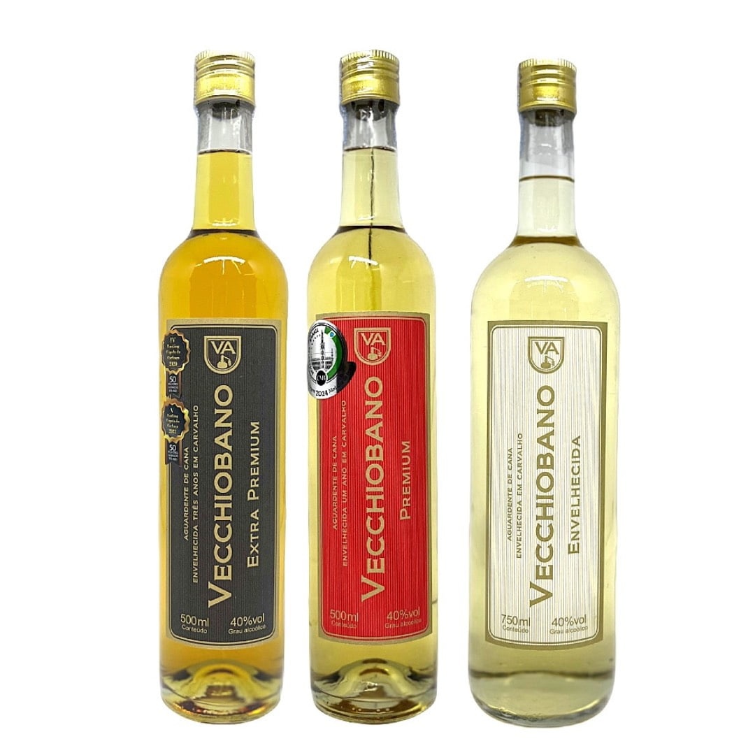 Kit 03 Cachaças Vecchiobano - Premium e Extra premium e envelhecida 500 ml 